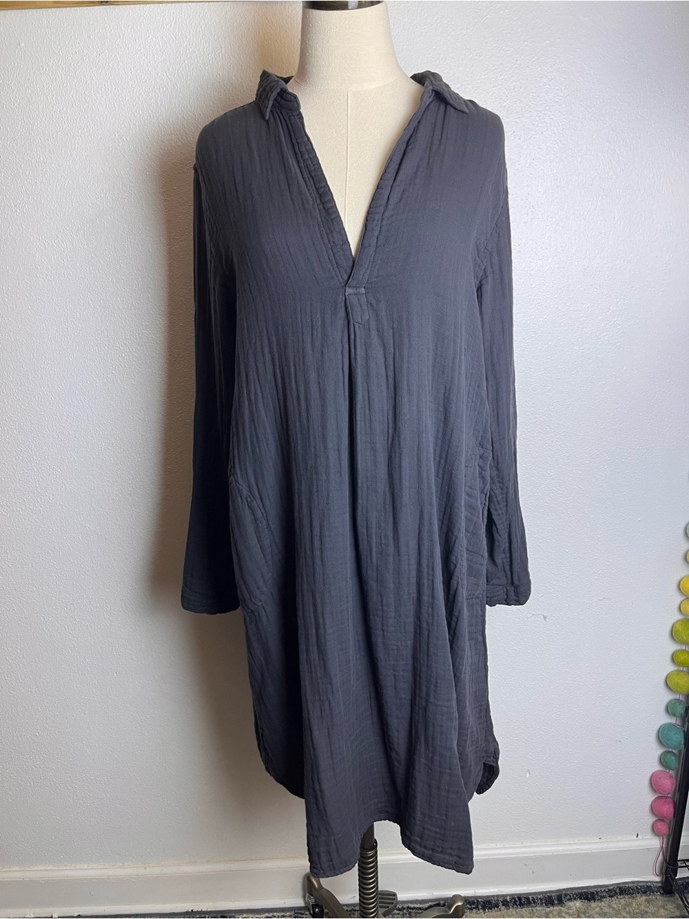 CP Shades Navy Gauze Collared Tunic Dress 100% Cotton